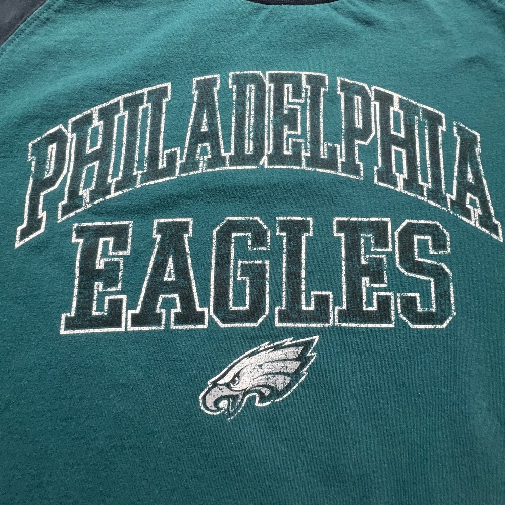 NFL Team Apparel Philadelphia Eagles Raglan Long Sleeve Shirt Green Black Mens L - Picture 2 of 8